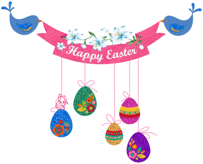 Ptaszki trzymający ozdobny napis Happy Easter